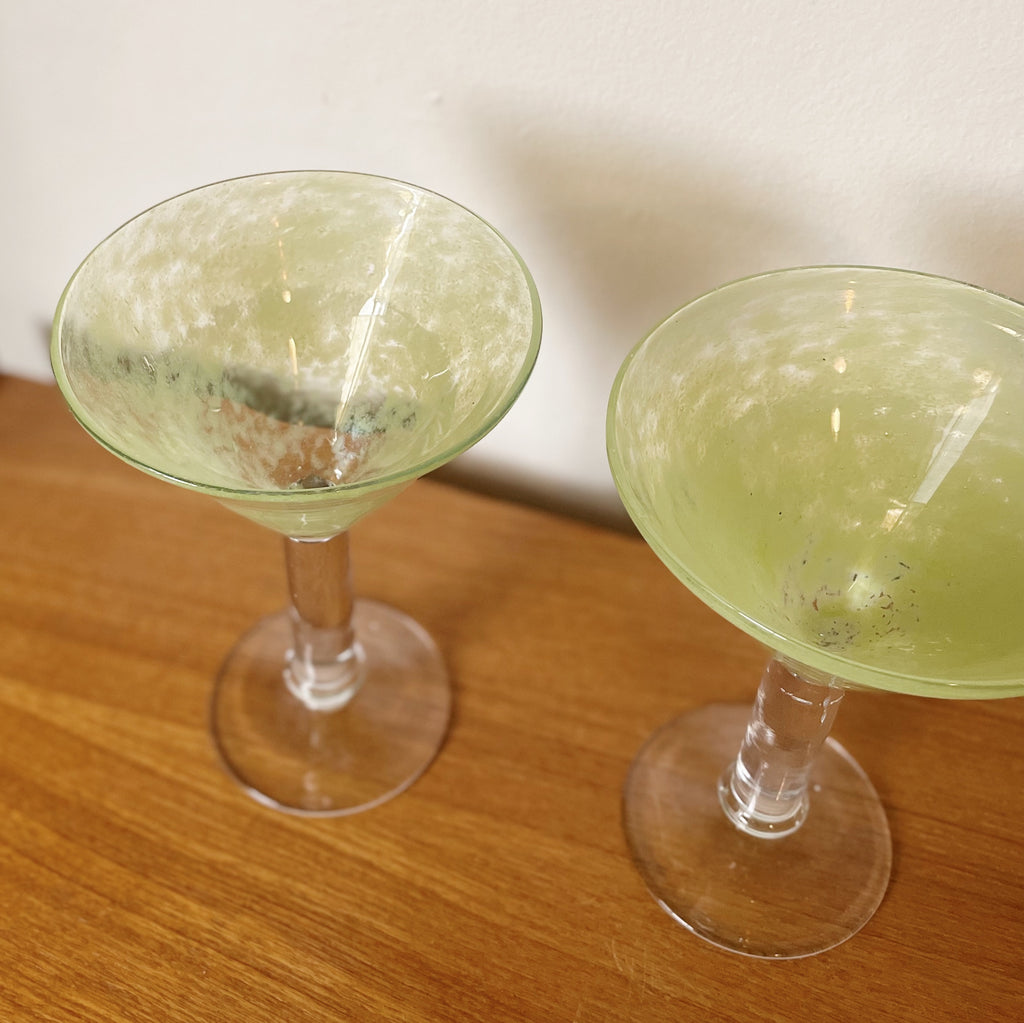 Avocado Blown Glass Martini Glasses