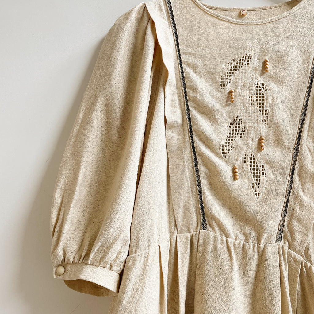 Antique Beige Raw Silk Day Dress