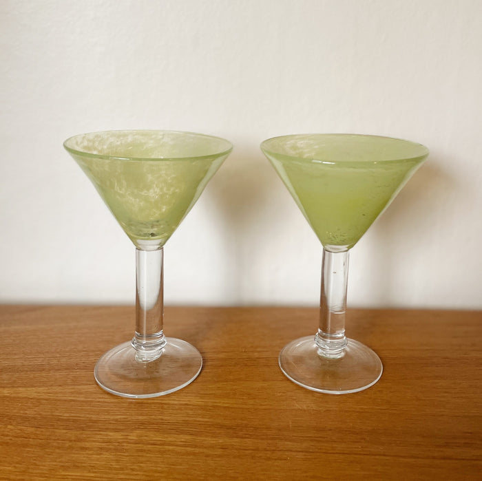 Avocado Blown Glass Martini Glasses
