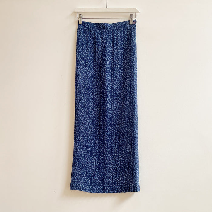 Blue Country Floral Pleat Skirt