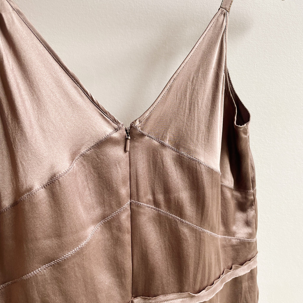 Taupe Silk Contrast Stitch Tank