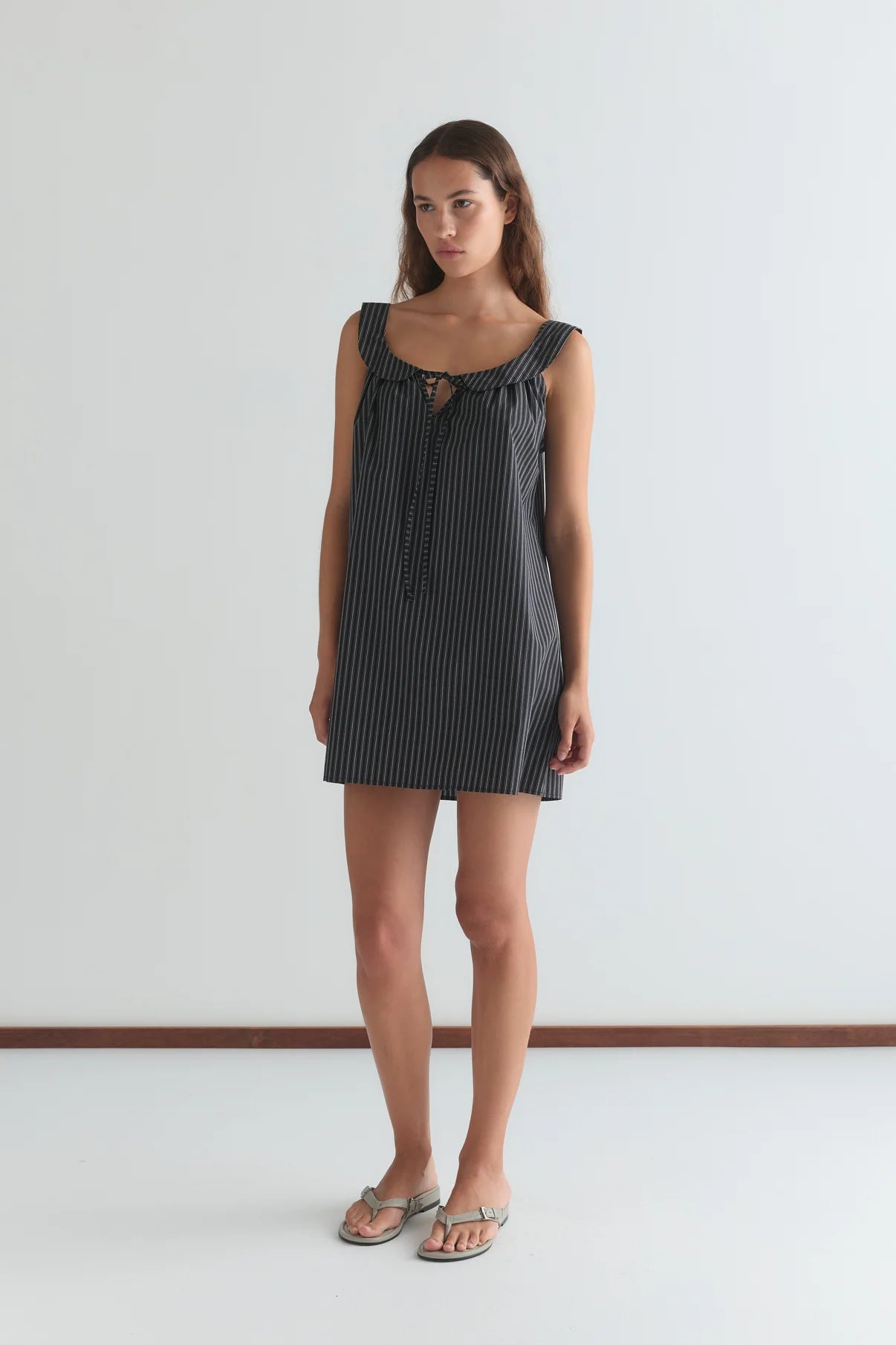 Deiji Studios | Rounded Neck Dress in Mono Stripe - Hey Jude