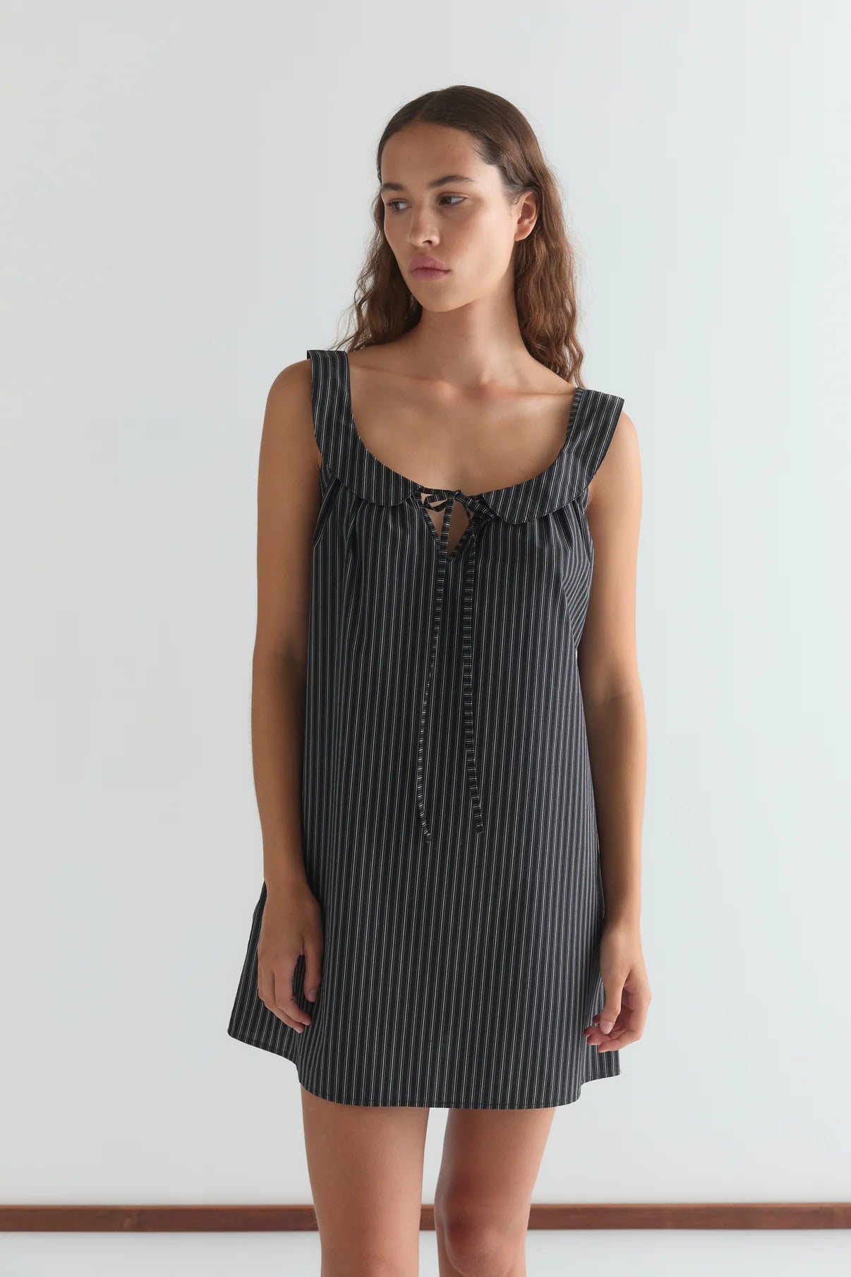 Deiji Studios | Rounded Neck Dress in Mono Stripe - Hey Jude