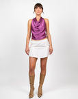 hijulez | Silk Draped Halter Top in Magenta