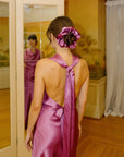 hijulez | Silk Draped Halter Top in Magenta