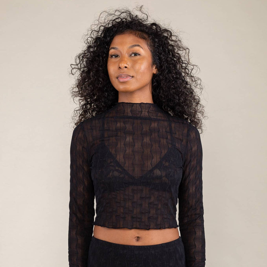NLT | Jacquard Semi-Sheer Top in Black
