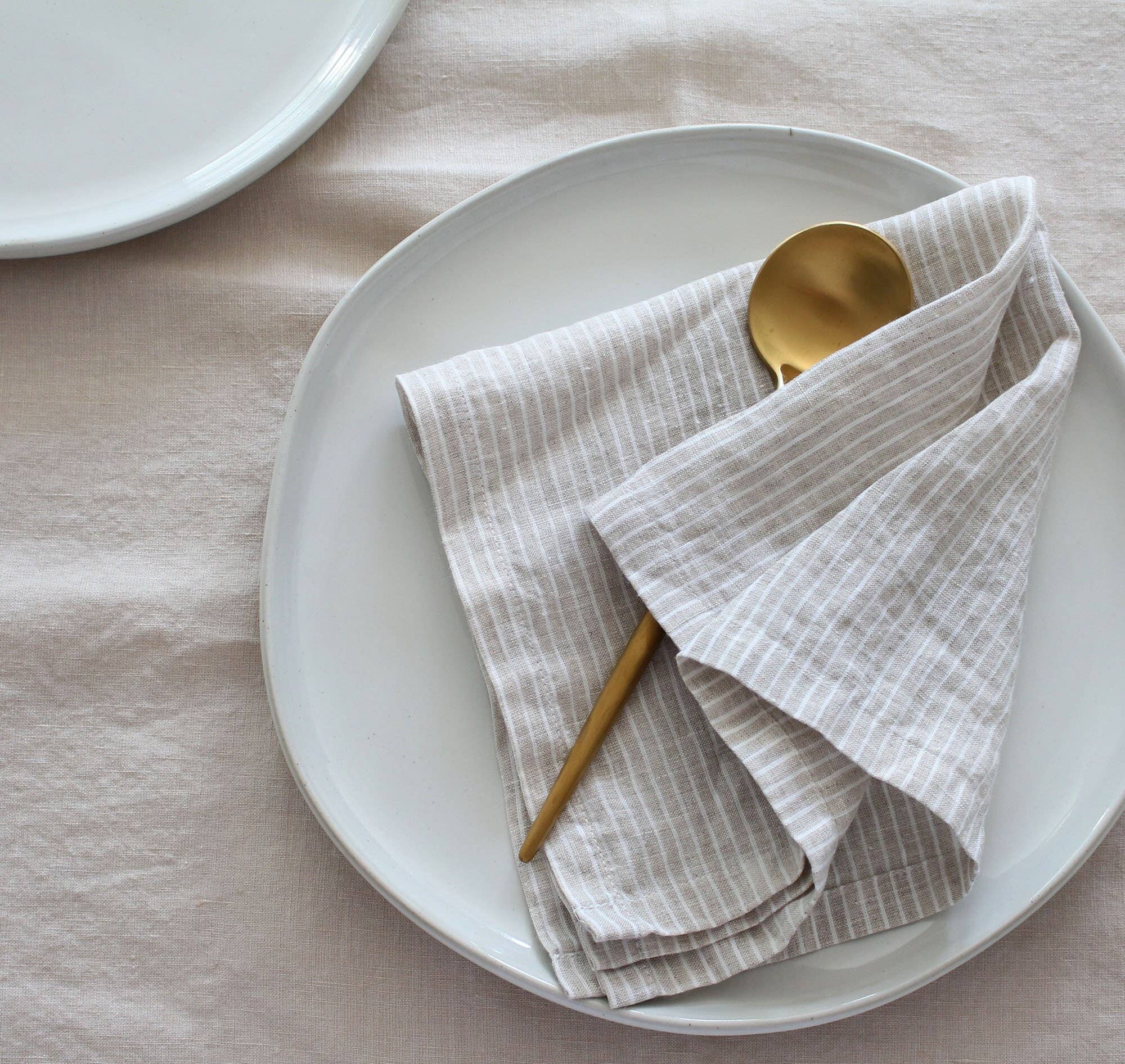 My Kitchen Linens - Natural Striped Linen Napkins - Set of 4