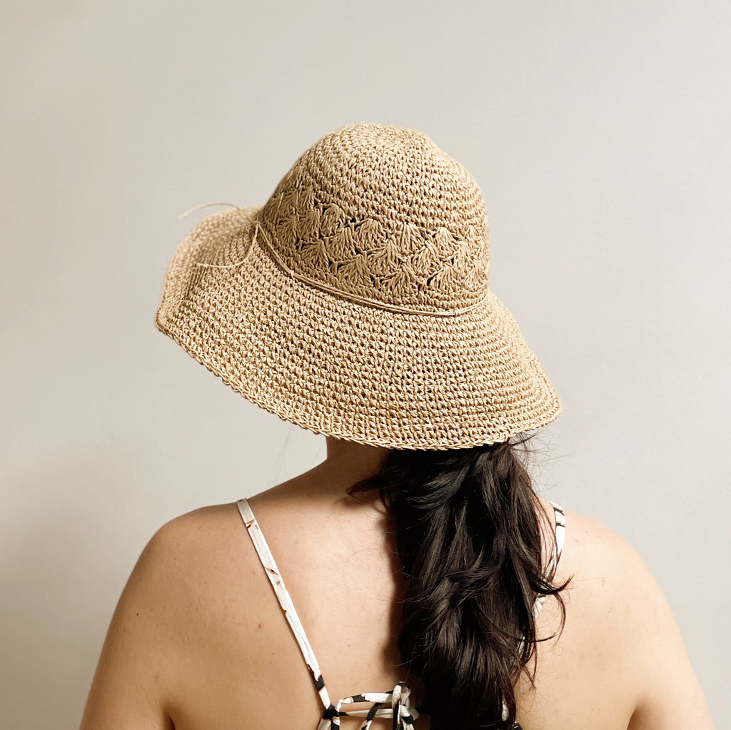 Crochet Straw Hat with Single String Bow