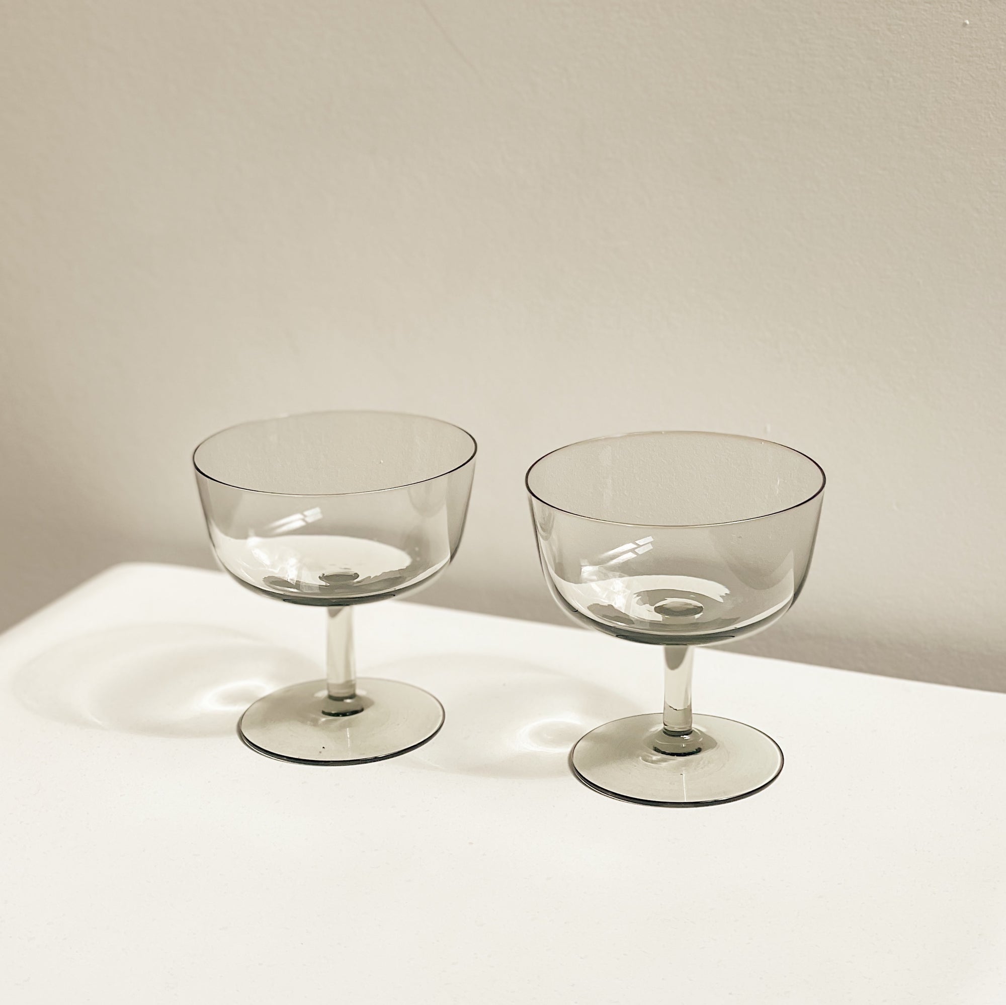 Smokey Mid-Century Saucer Glasses