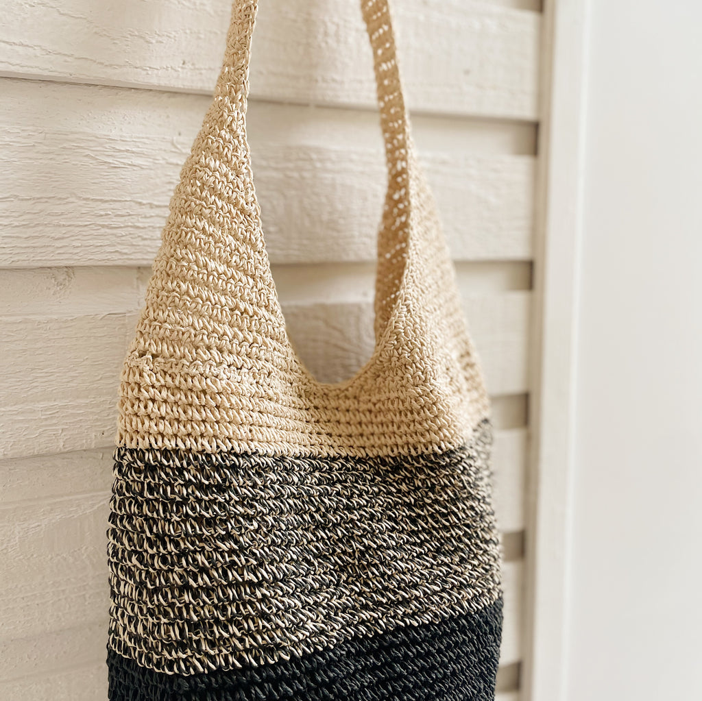 Cream & Black Contrast Woven Tote