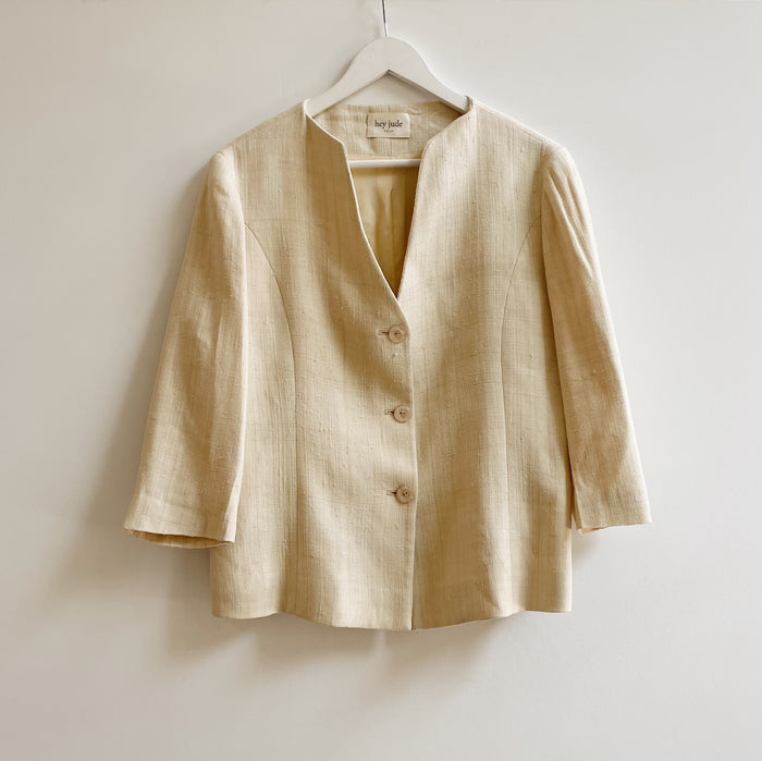 Butter Silk Collarless Tweed Blazer