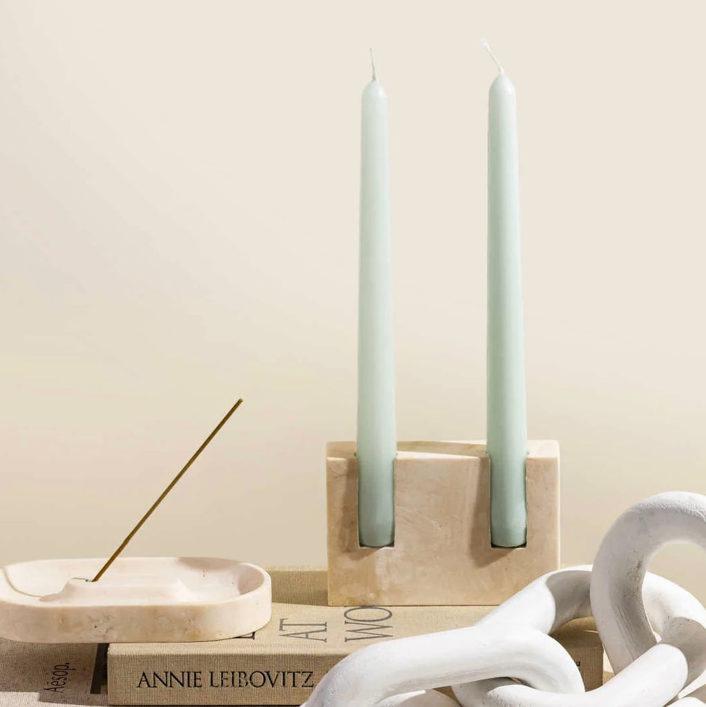 Travertine Candle Stick Holder in Crema