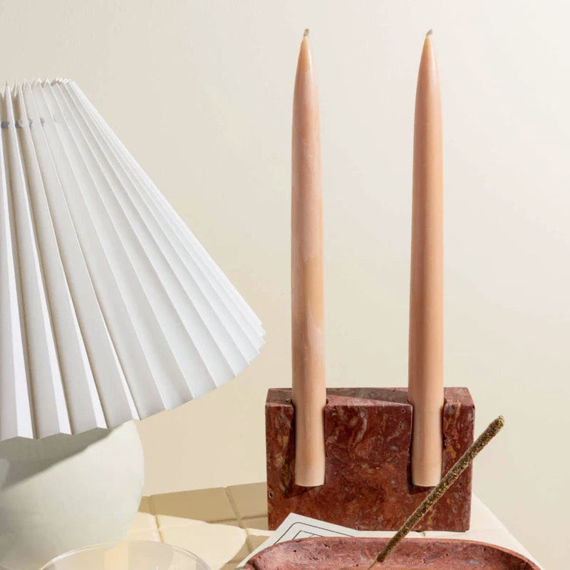 Travertine Candle Stick Holder in Rossa