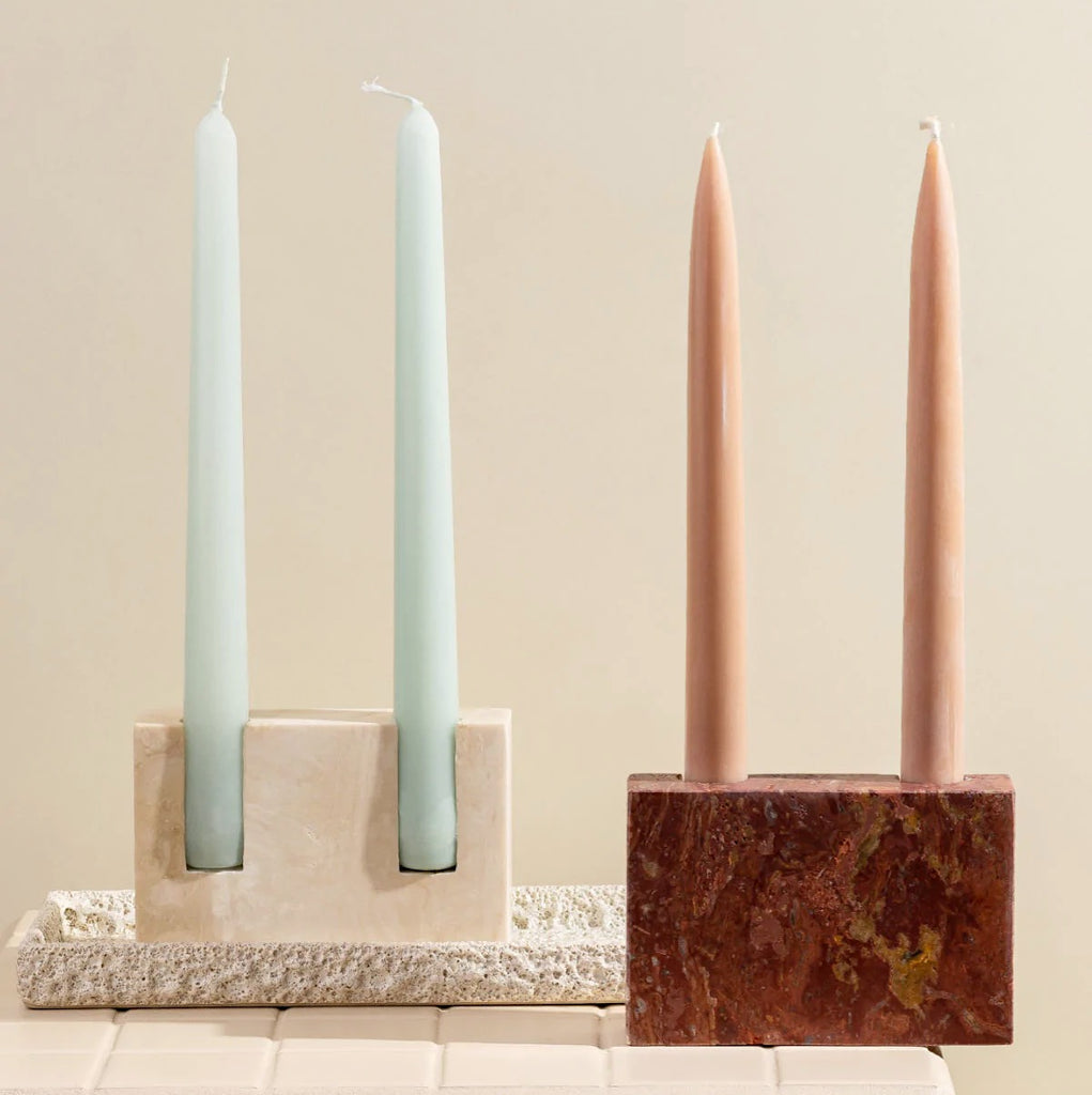 Travertine Candle Stick Holder in Rossa