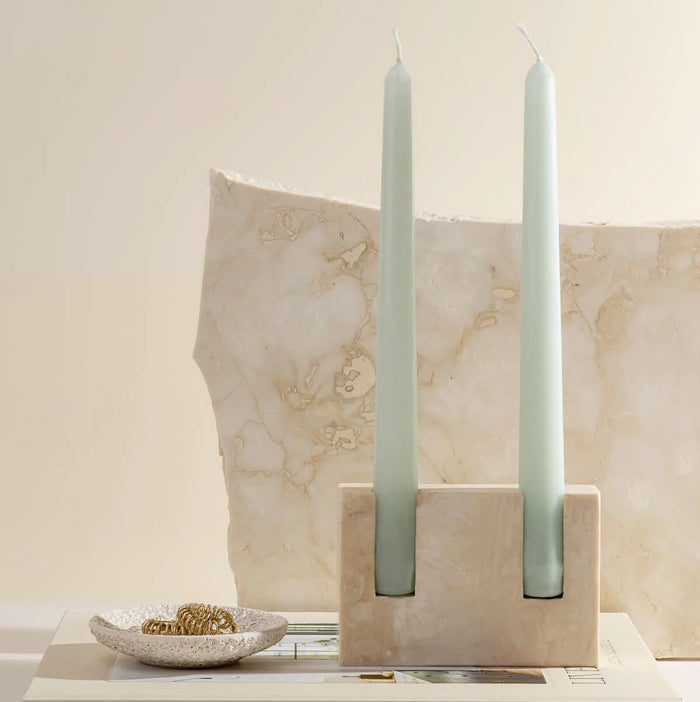 Travertine Candle Stick Holder in Crema