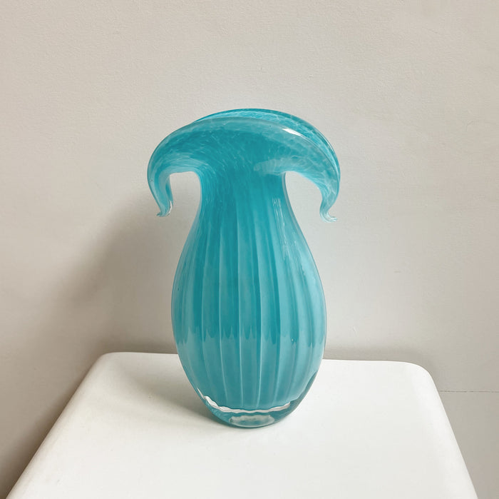 Aqua Art Nouveau Blown Glass Vase