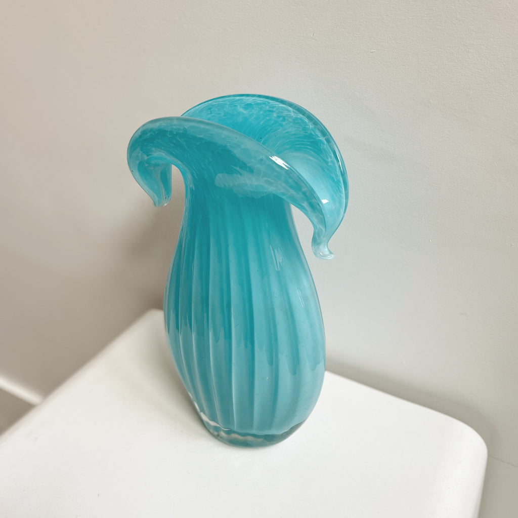 Aqua Art Nouveau Blown Glass Vase
