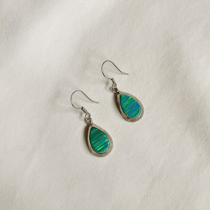 Vintage Electric Blue Green Teardrop Earrings