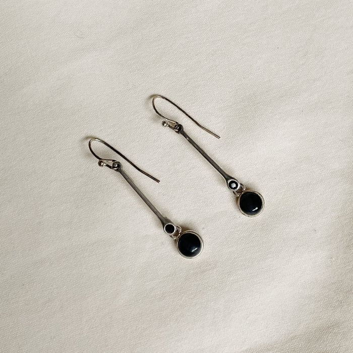 Vintage Silver Obsidian Drop Earrings