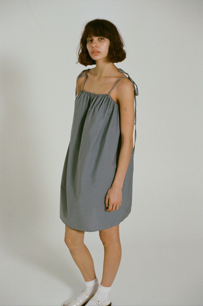 Deiji Studios Halter Dress | Blue Green Stripe