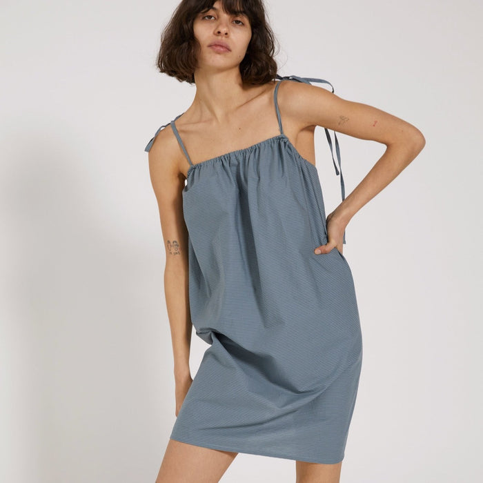 Deiji Studios Halter Dress | Blue Green Stripe