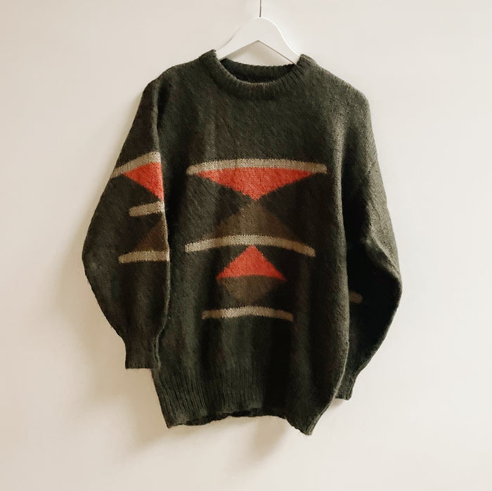 Evergreen Triangular Print Wool Knit Crewneck